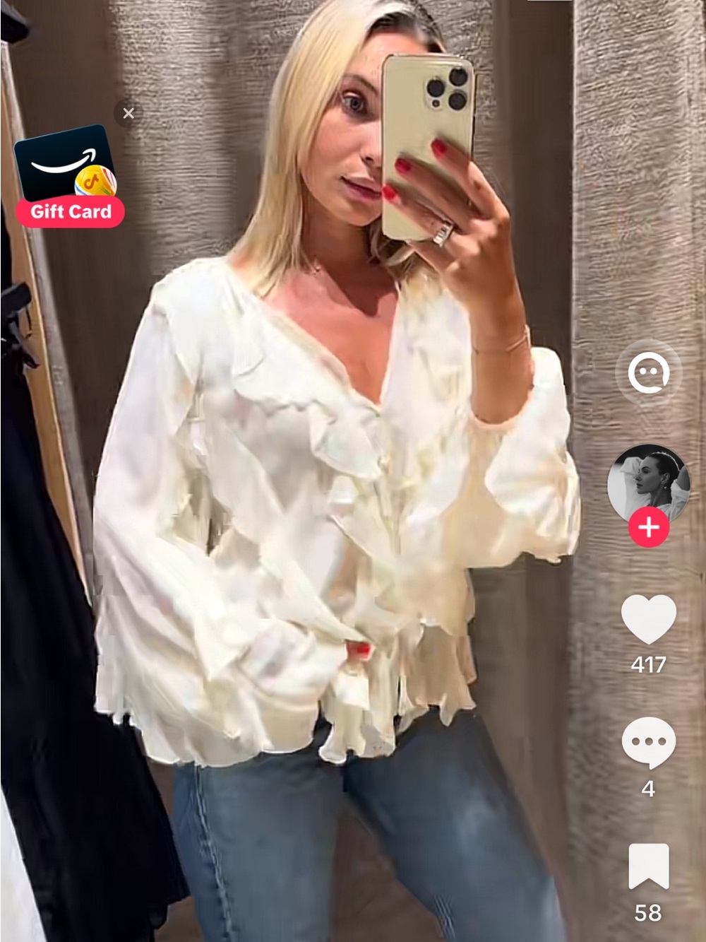 Massimo Dutti Cream Ruffle Wrap Blouse